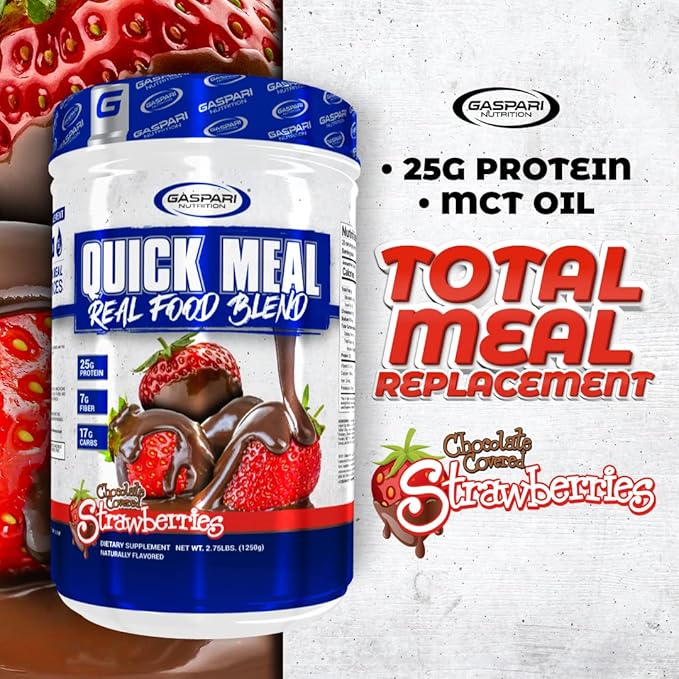 Gaspari Nutrition Quick Meal, Total Meal Replacement Protein Shake, Complete Protein from Beef Protein Isolate, Egg White Protein and Greek Yogurt Protein (2.75 lbs, Chocolate Covered Strawberries)