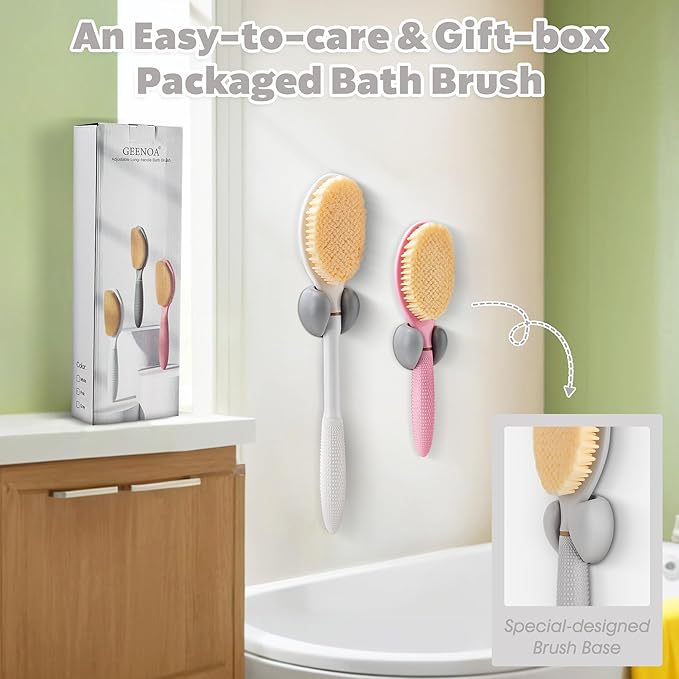 New Back Scrubber Anti-Slip for Shower, 18.9‘’ Adjustable Shower Back Scrubber with Dual-Side Head & Soft Bristles, Extra-Long Shower Brush Bath Brush for Lathering Cleansing(Gray-L)