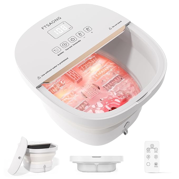 Collapasible Foot Spa Bath Massager with Heat, Pedicure Foot Spa with Bubbles and Jets/Timer/Temperature Control, Feet Soak Tub for Home, Office, Relaxation and Stress Relief, Gift for Men and Women