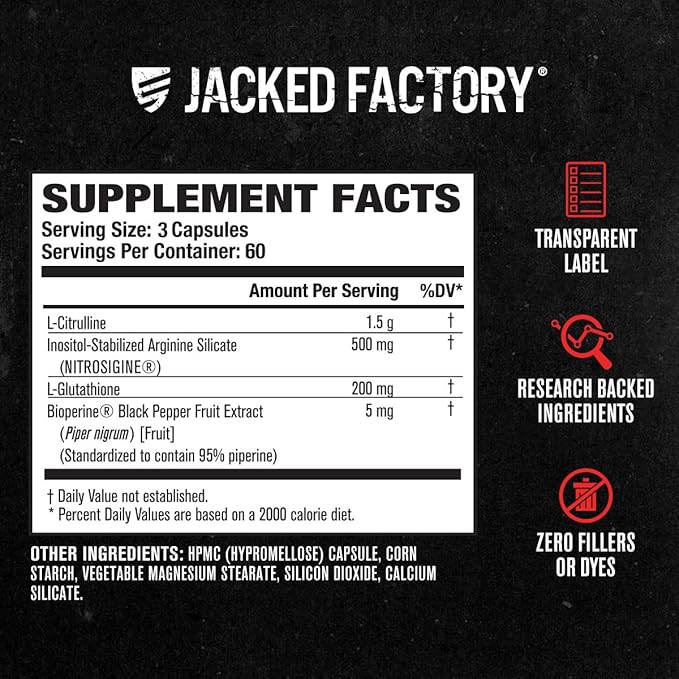 Jacked Factory N.O. XT Nitric Oxide Supplements for Men w/Nitrosigine L Arginine L Citrulline Supplement for Muscle Pumps & Vascularity - Pre Workout Nitric Oxide Booster & Muscle Builder - 180 Caps