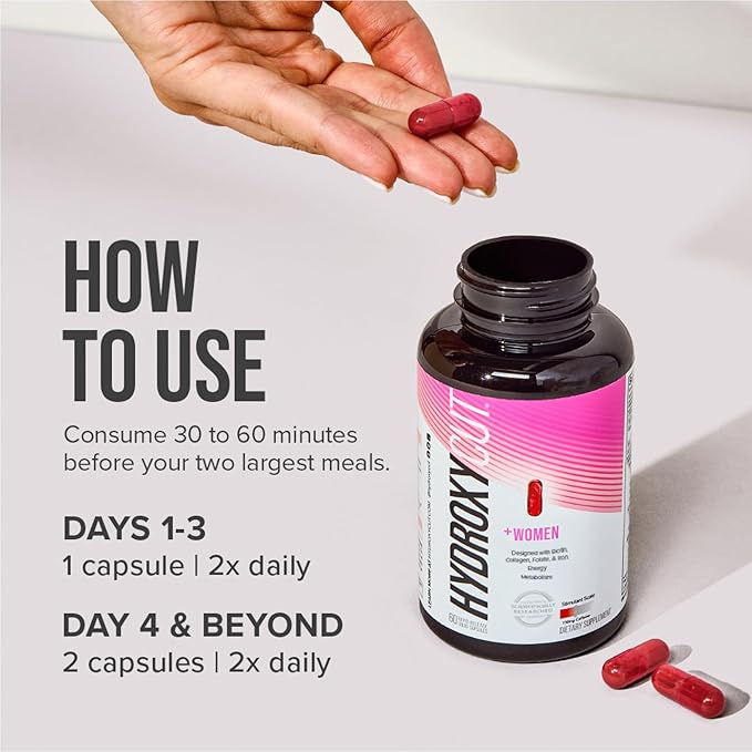 Hydroxycut +Women - 60 Rapid-Release Liquid Capsules, Pack of 2 - Includes Biotin, Collagen, Folate & Iron