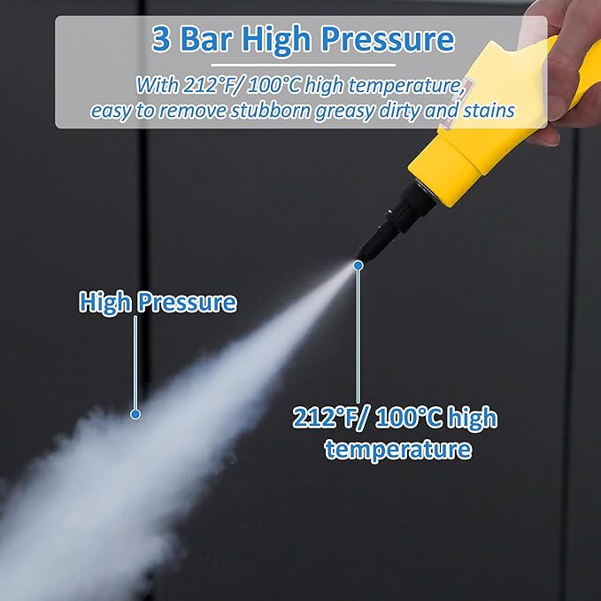 Spurgehom Handheld Steam Cleaner, 15s Heat-Up 1L Tank Portable Steam Cleaner, 2500W High Temperature Multipurpose Steamer for Cleaning, 6 Gears Adjustable Handheld Steamer for Home, Yellow