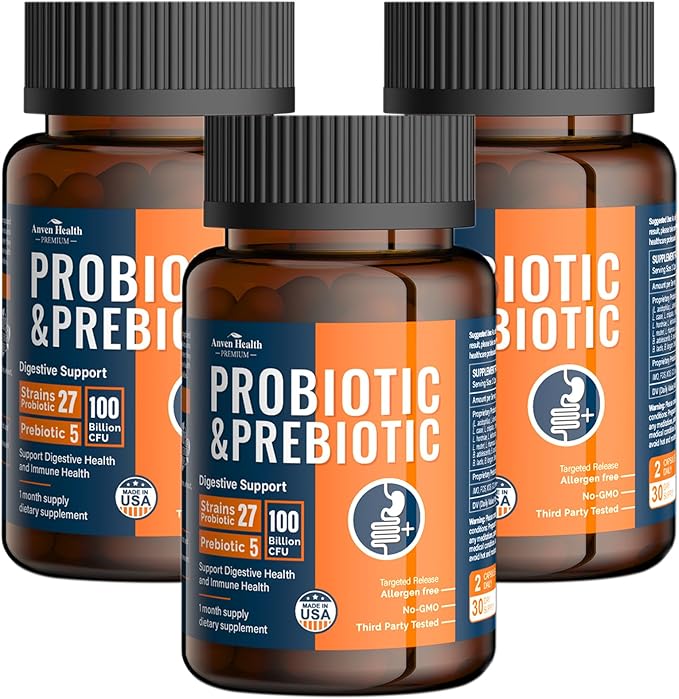 100 Billion Probiotics for Men and Women 27 Strains 5 Organic Prebiotics for Gut Digestive & Immune Health, Supports Diarrhea Gas Bloating, Non-GMO, Zero Fillers – Made in USA丨180 Caps