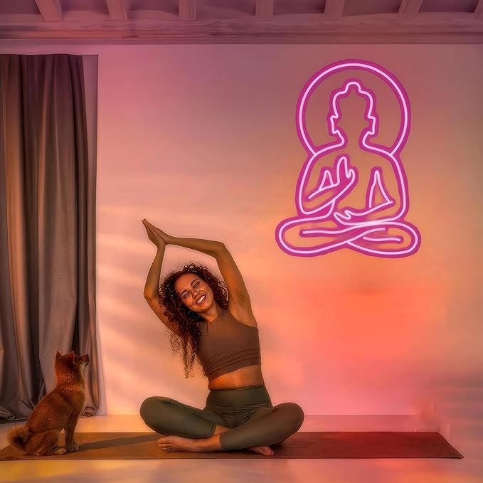 Buddha Neon Sign for Wall Decor, Custom Buddha LED Neon Sign, Fitness & Yoga Decor, Funny Yoga Sign, Motivational Neon Sign, Yoga Gift, Psychic Chakras Healing Exercise, Peaceful Sign