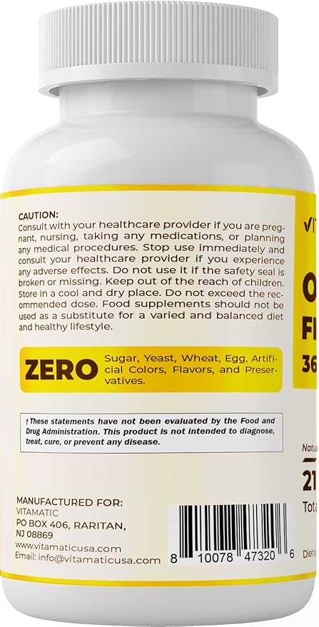 Vitamatic Triple Strength Omega 3 Fish Oil 3600mg Per Serving, 2160mg Omega 3 Fatty Acids, 1296mg EPA + 864mg DHA, Burpless Lemon Flavor, 180 Softgels