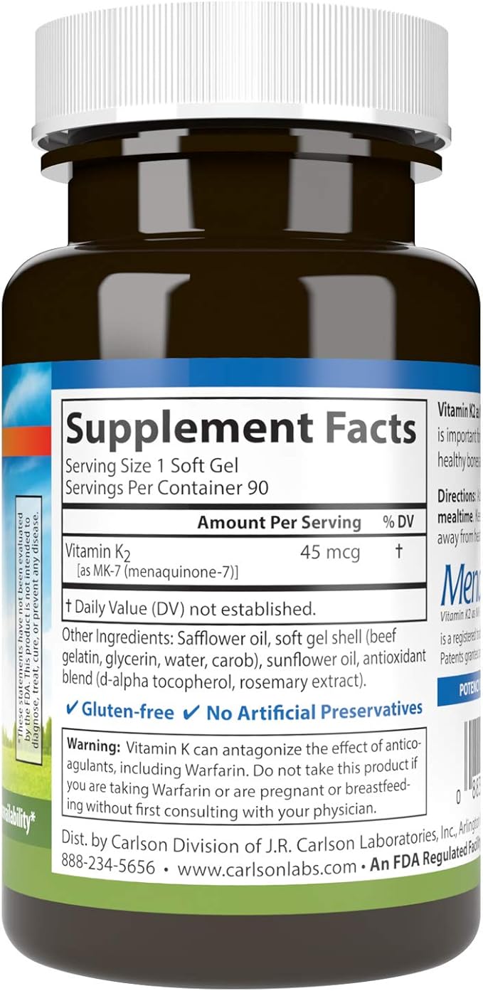 Carlson Labs Vitamin K2-7 45 MCG Mineral Supplement Softgels, 90 Count