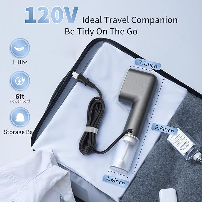 Travel Steamer for Clothes Portable Mini, 15s Fast Heat-up HandHeld Steamer, 2 in 1 Mini Garment Steamer for Clothes, Handheld Clothing Steam 800W for Garments, Fabric Wrinkle Remover for Travel, 120V