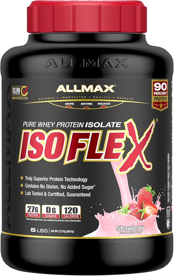 ALLMAX Nutrition - ISOFLEX Whey Protein Powder, Whey Protein Isolate, 27g Protein, Strawberry, 5 Pound