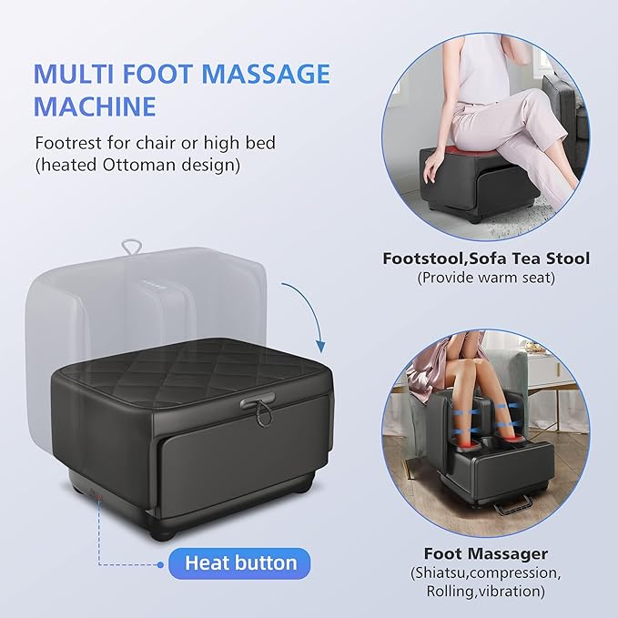 COMFIER 2 in 1 Foot Massager Machine,Shiatsu Foot and Calf Massager with Heat,Kneading,Vibration,Compression Massagers for Feet,Ankle,Leg,Tired Muscles & Plantar Fasciitis,Gift for Men Women