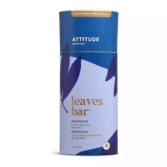 ATTITUDE Natural Deodorant, Aluminum-free, Odor Control & Long Lasting, Nourishing Ingredients, Castor and Jojoba Oils, Baking Soda-free, EWG Verified, For Men and Women, Sea Salt, 3 Oz