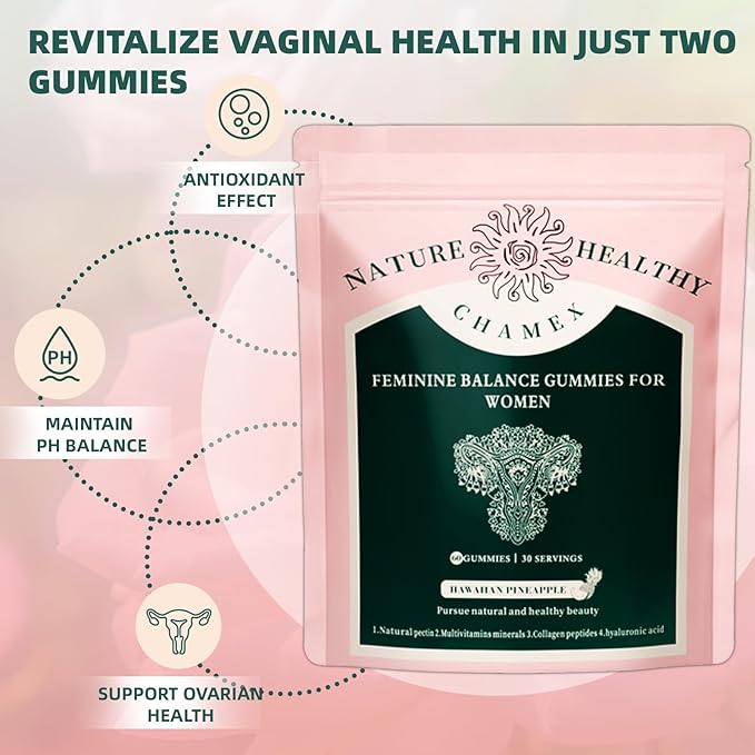 Premium Feminine Balance Gummies for Women - Hawaiian Pineapple Gummies for Women ph, Support Probiotic - Immune Health - Gluten-Free with Vegetarian Friendly - Vitamin C - 60 Count