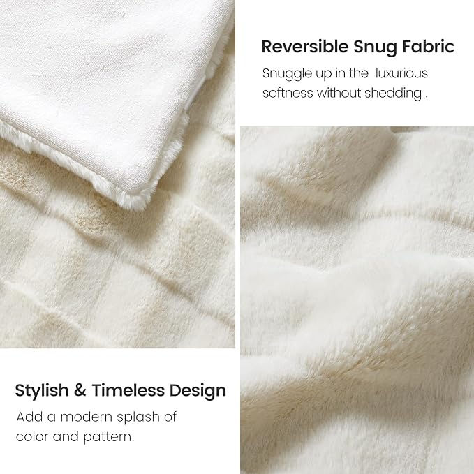 Cozy Bliss Fluffy Faux Fur Throw Blanket for Couch,Lightweight Cozy Soft Cream White Throw Blankets for Sofa Bed Living Room,60x80 Inches