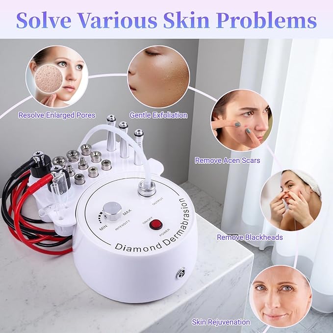 Diamond Microdermabrasion Machine, 64cmHg Suction Power Professional 3 in 1 Dermabrasion Facial Skin Care Device with Spray Bottle and Vacuum Glass Tube, Beauty Equipment for Salon Personal Home Use