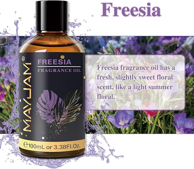100ML/3.38FL.OZ Freesia Fragrance Oils with Glass Dropper, Essential Oils for Diffusers for Home, Long Lasting Scented Oils for Diffusers Soap Candle Making