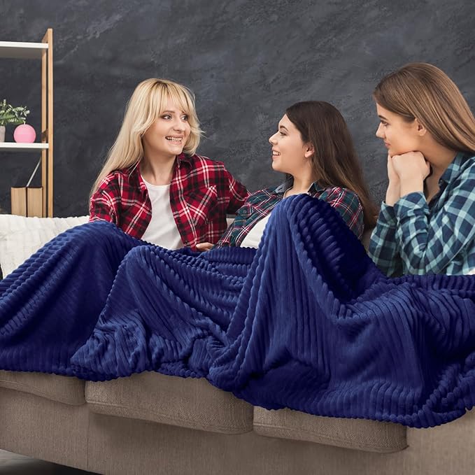 Buryeah 6 Pcs Flannel Throw Blanket Bulk 50 x 60 in Sleepover Blankets Outdoor Wedding Throw Lightweight, Oeko-TEX Standard 100 Certified for Sofa Donation Homeless Gifts (Navy)
