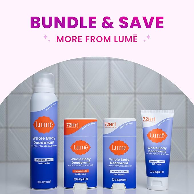 Lume Invisible Spray Deodorant For Women - Deodorant Spray + Mini Bundle - 72 Hr Odor Control - Ozone Friendly - Aluminum & Baking Soda Free, Skin Loving - 3.6 ounce + 1.0 ounce Mini (Soft Powder)
