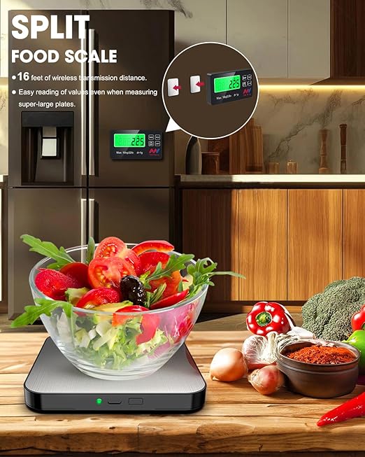 Mik-Nana Food Scale, 22lb Digital Kitchen Scale with 7 Units Wireless LCD Display & Tare Function, Stainless Steel Weight Grams and Ounces for Baking, Cooking and Meal Prep (Batteries Included)