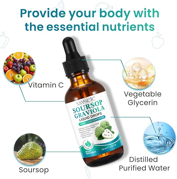 Soursop Bitters Liquid, Soursop Graviola Liquid Drops Natural Multivitamin Soursop Leaf Extract Drops Soursop Oil for Men & Women