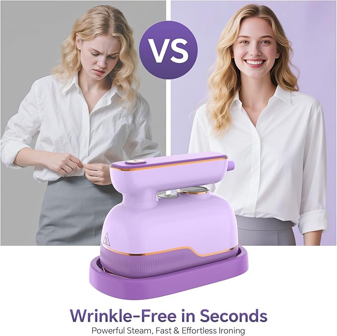 Travel Steamer Iron for Clothes, Portable 2-in-1 Dry & Steam Iron, 6 Smart Modes, 180° Rotatable Handle, 15s Fast Heat-Up, 15min Continuous Steam, Mini Steamer for Home & Travel