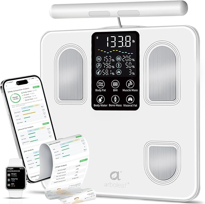 arboleaf Scale for Body Weight, Smart Scale with BMI, Body Fat, Muscle Mass, 26 Metrics Full Body Composition Analyzer, 8-Electrode High Precision Digital Bathroom Scale, Bluetooth Sync