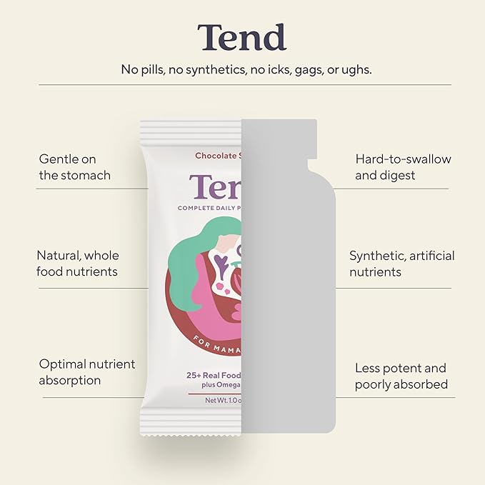 Tend Daily Best Prenatal Vitamin Bar, Made with Organic Ingredients for Pregnant & Postpartum Mothers, Includes DHA, Vitamin D, B, Choline, Folate - Chocolate Sea Salt (7ct)