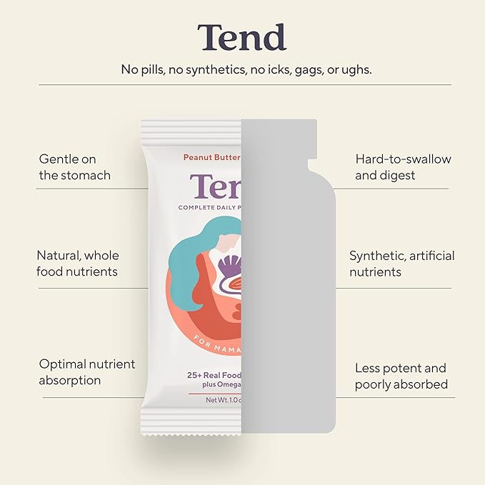 Tend Daily Best Prenatal Vitamin Bar, Made with Organic Ingredients for Pregnant & Postpartum Mothers, Includes DHA, Vitamin D, B, Choline, Folate - Peanut Butter Chocolate (7ct)