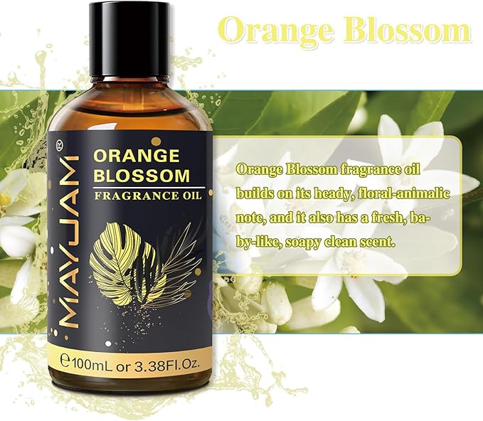100ML/3.38FL.OZ Orange Blossom Fragrance Oils with Glass Dropper, Essential Oils for Diffusers for Home, Long Lasting Scented Oils for Diffusers Soap Candle Making