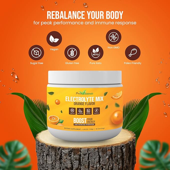 Electrolyte Powder - Refreshing Workout Recovery Electrolytes, Sugar Free, Gluten Free & Vegan, Pure Keto & Paleo Hydration Beverage, Immune Boosting Vitamins (198 Grams, Orange)