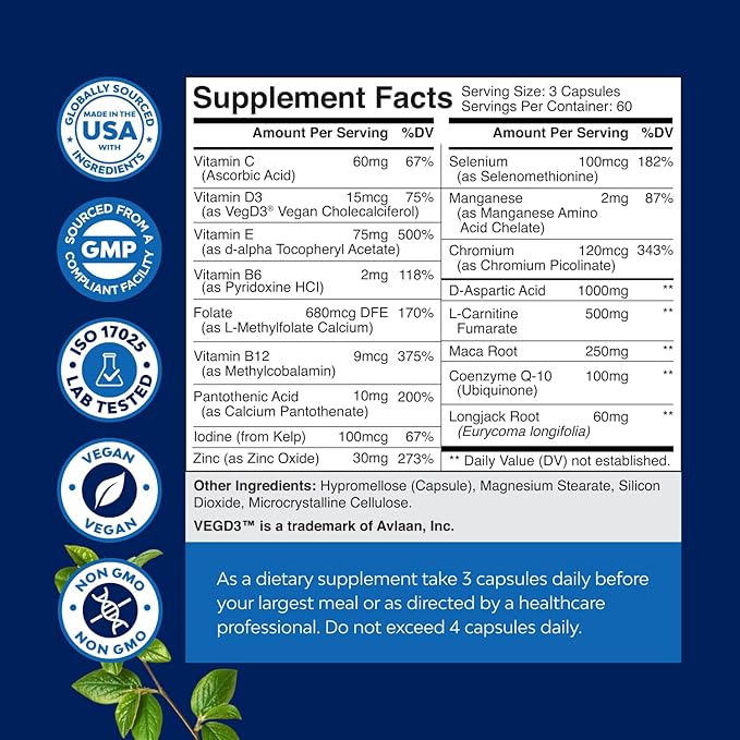 Pre Conceive Male Reproductive Supplement - Reproductive Cells Health with CoQ10, Maca Root, Methyl Folate & D-Aspartic Acid - Mens Conceive Cells Count Support - Support for Him, 180 Count
