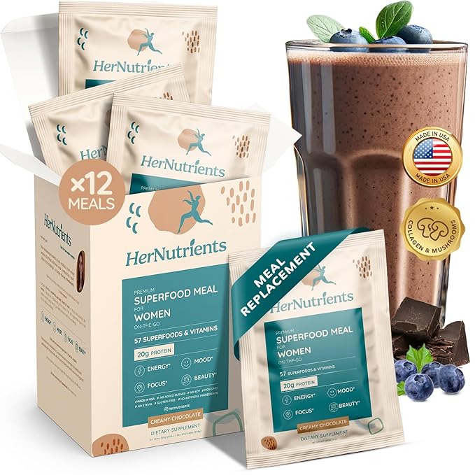 SuperFood Meal Replacement for Women - All-In-One Protein Powder with Greens & Vitamins & Collagen | Chocolate Protein Shake & Supplement Snack for Women's Health, Energy, Focus, Beauty, Mood, No Added Sugar  (1 Sample Packet, Chocolate)