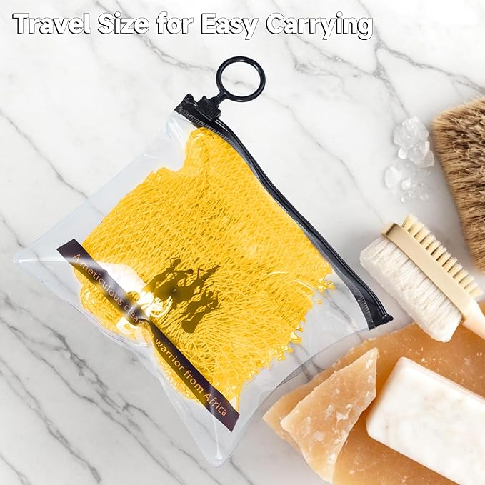 SubSahara Authentic African Net Sponge - 2 Pieces Exfoliating Scrubber for All Skin Types, Bath Sponge for Face & Body, Travel Portable, Durable, Gentle Exfoliation (Lavender Purple & Bright Yellow)