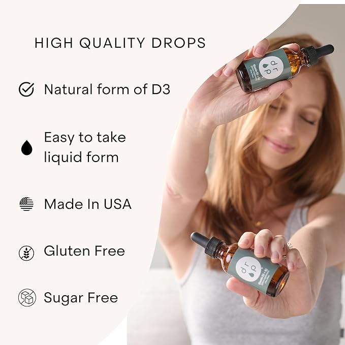 Vitamin D3 + K2 Drops with 1000 IU of Plant Based D3 and 45 mcg of K2, 2 oz Liquid Supplement for Bone Strength, Improved Mood - No Artificial Preservatives, Unflavored, with Coconut MCT Oil