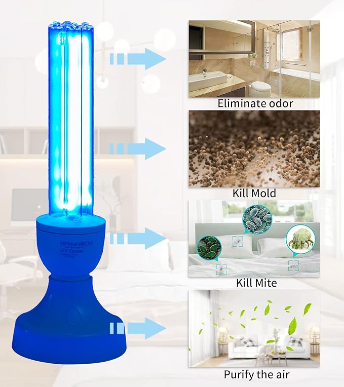 BAIMNOCM 50 Watt UV Light Sanitizer, UVC Germicidal Lamp with E26 Base and Remote Control, Home Disinfection Device UV Light Bulb for Basement/Bedroom/Kitchen, 2x25W Ultraviolet Light Lamp