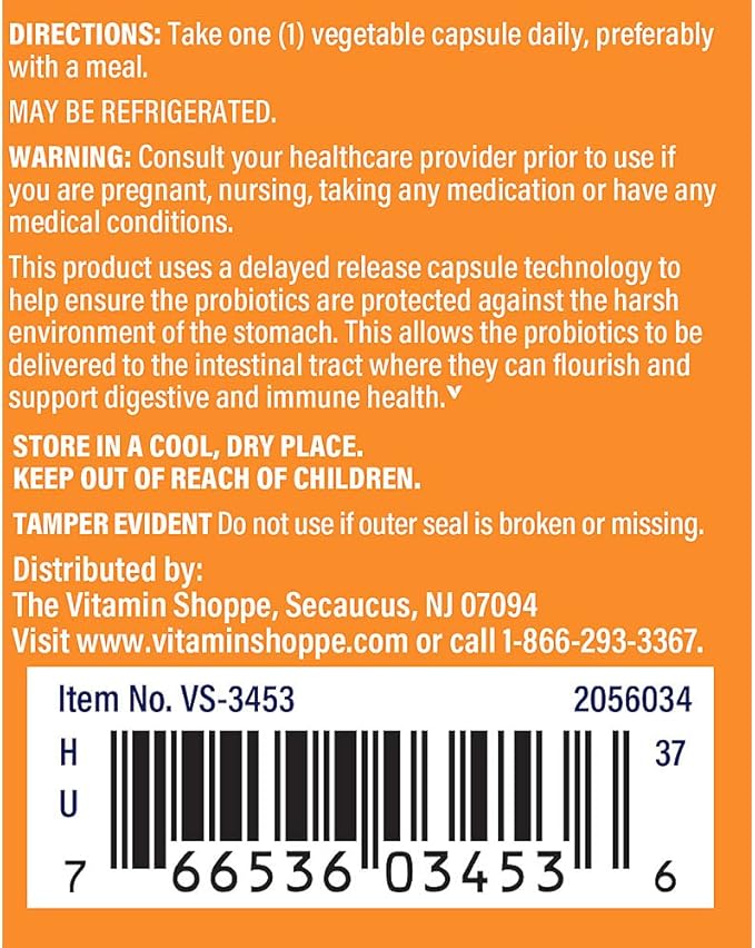 Probiotic Delayed Release 30 Billion - with 10 Probiotic Strains to Support Digestive, Immune & Vaginal Health or Yeast Imbalance - Shelf Stable (60 Veggie Caps) by The Vitamin Shoppe
