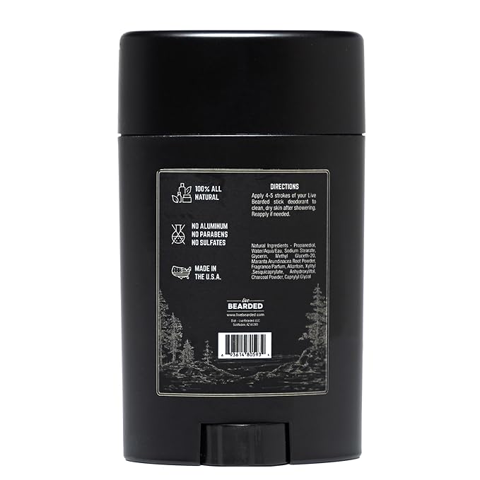 Live Bearded Men's Deodorant - Long Lasting, Aluminum Free, All Natural, Activated Charcoal Deodorant for Men, Travel Size - Canyon, 3 Stick