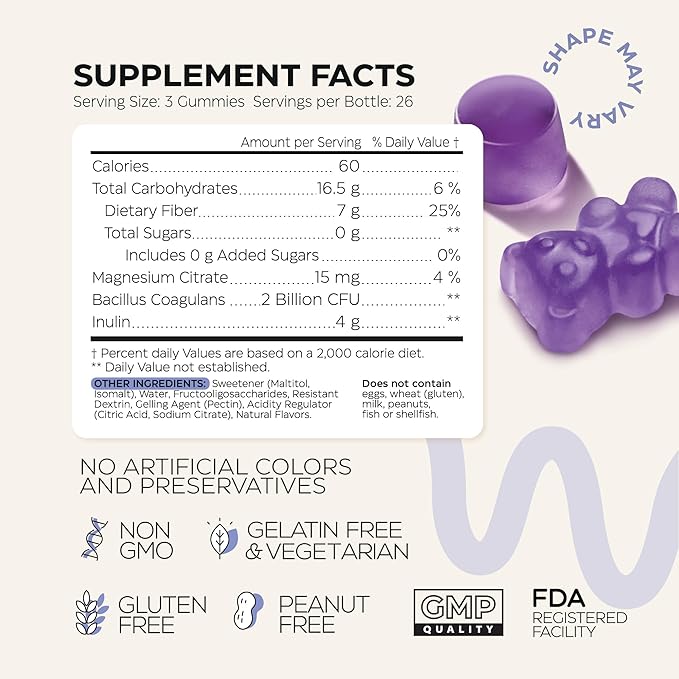 High Prebiotic Fiber Gummies for Women and Men 7G, 160 Pcs (2 Pack) - Natural GLP-1 Support - Beet FOS Fiber, Magnesium, Inulin, Probiotic - Gummy Supplement for Digestive Health - Sugar Free
