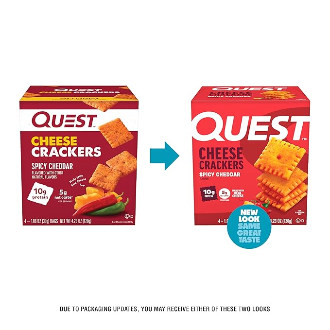 Quest Nutrition Cheese Crackers, Spicy Cheddar, 10g of Protein, Low Carb, Made with Real Cheese, 4 Count