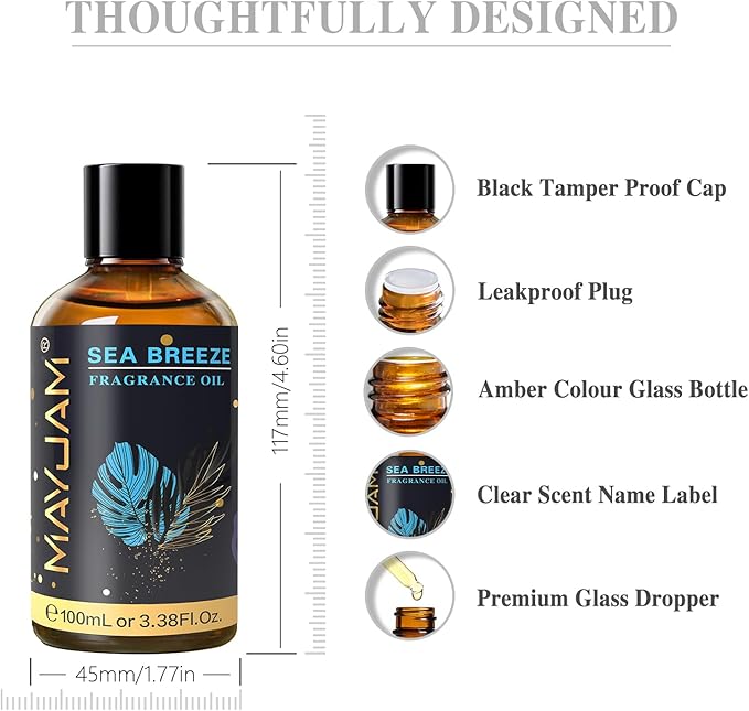 100ML/3.38FL.OZ Sea Breeze Fragrance Oils with Glass Dropper, Essential Oils for Diffusers for Home, Long Lasting Scented Oils for Diffusers Soap Candle Making