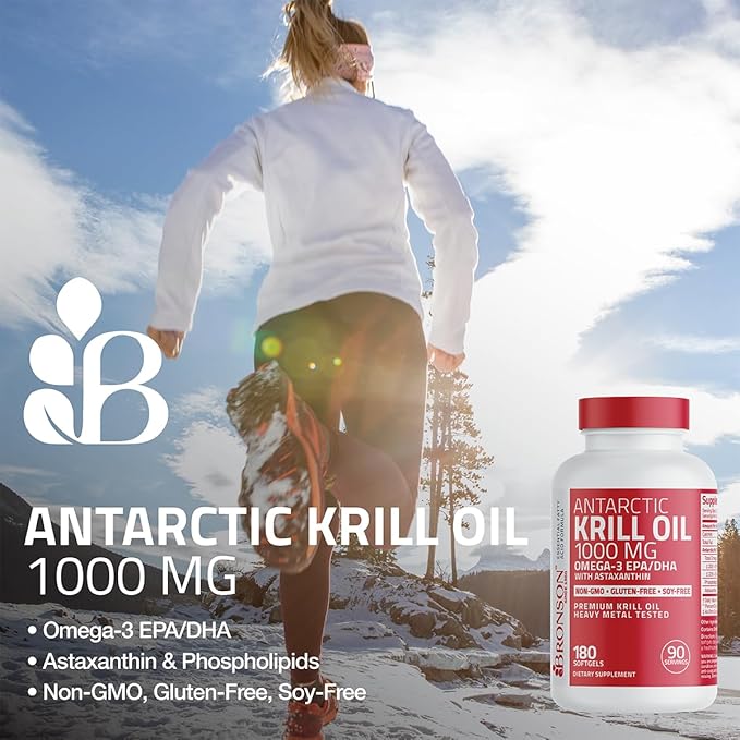 Bronson Antarctic Krill Oil 1000 mg with Omega-3s EPA, DHA, Astaxanthin and Phospholipids 180 Softgels