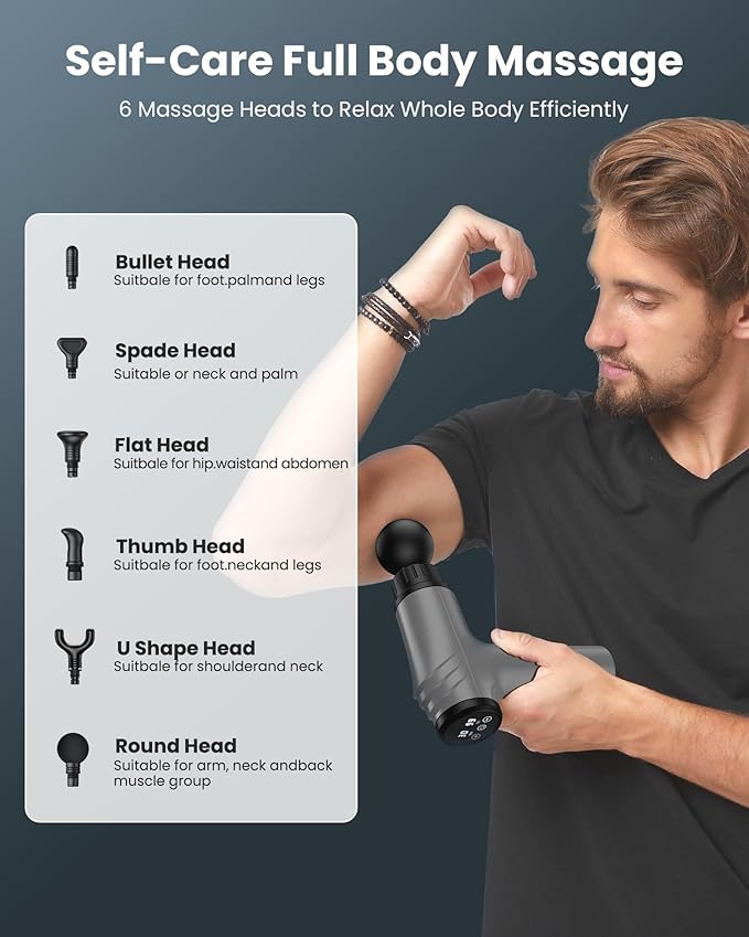 AYURA Massage Gun, Deep Tissue Percussion Muscle Massager Gun, Handheld Back Massager for Pain Relief, Electric Massager with 30 Speeds and 6 Heads for Athletes Men Women