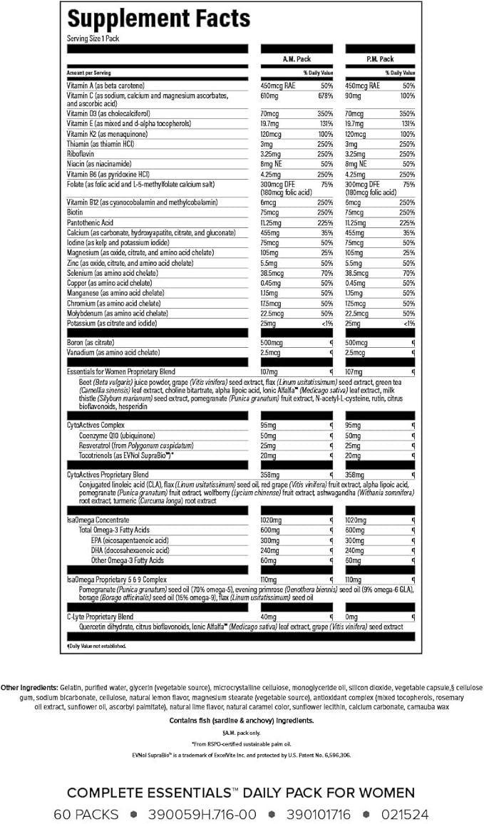 Complete Essentials™ Daily Pack for Women - Balanced Micronutrients for Optimal Women's Health & Performance - Antioxidants to Fight Oxidative Stress - Convenient Individual Packs - 30-Day Supply