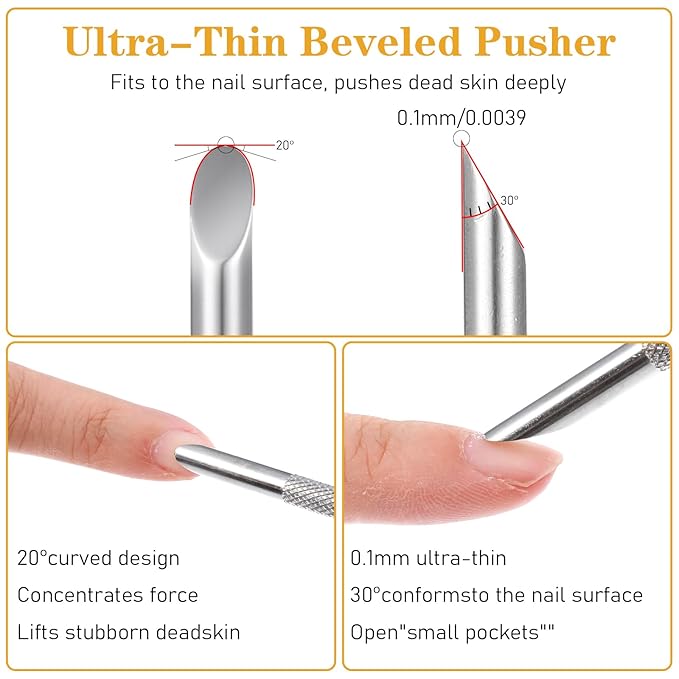 Cuticle Remover Tool Cuticle Pusher, Dual Ended Stainless Steel Cutin Dead Skin Polishing Peeler, Toenail Care for Manicure Pedicure Nail Art(2 Cuticles Pusher+2 Sandpaper Sheets)