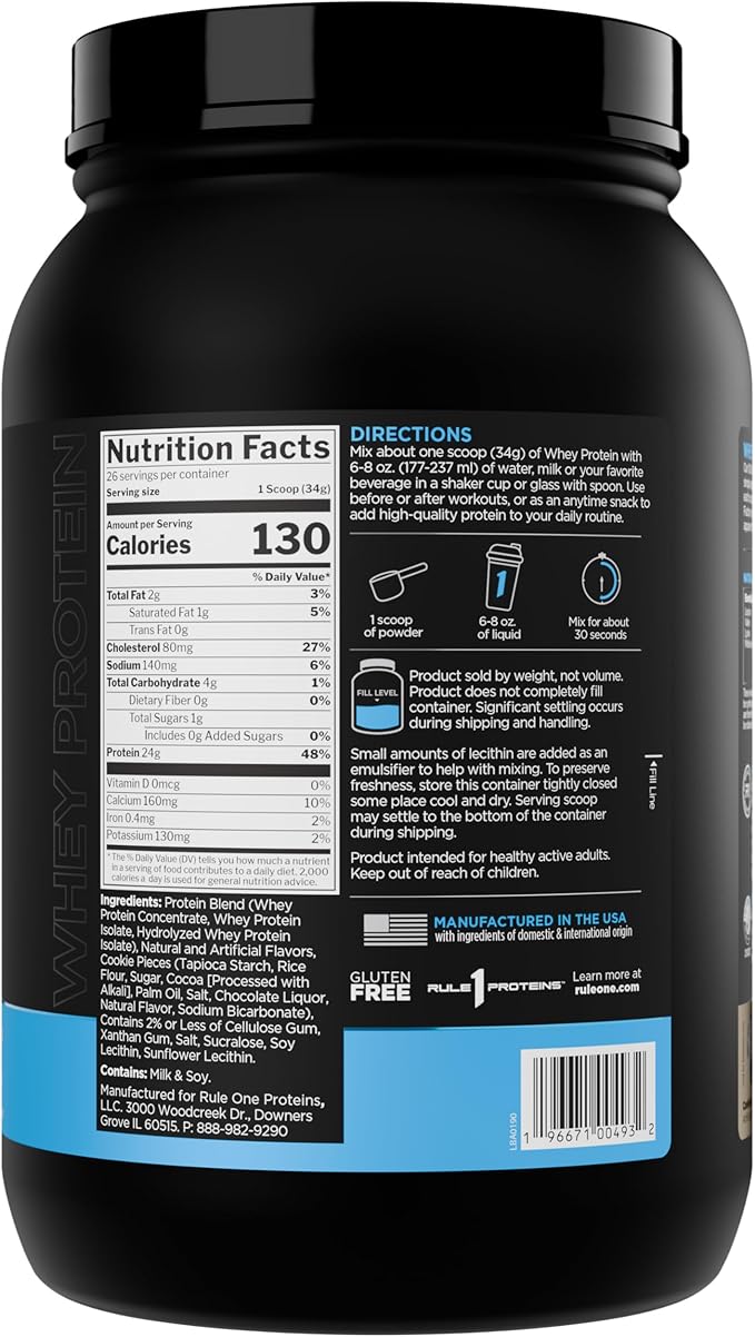 Rule 1 Whey Protein – 24g Fast-Acting Protein from All-Whey Sources with Naturally Occurring EAAs & BCAAs for Workout Recovery or Anytime Use (2 Pounds*, Cookies & Creme)
