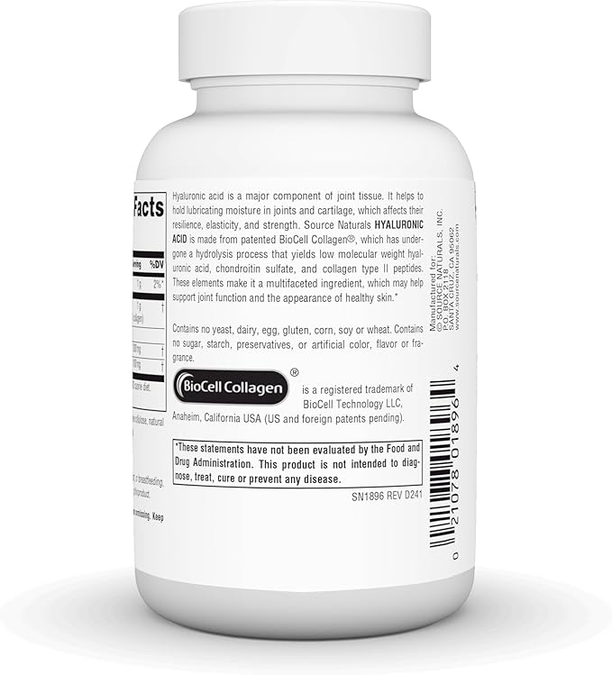 Source Naturals Hyaluronic Acid, Promotes Healthy Joints*, 50mg - 30 Capsules