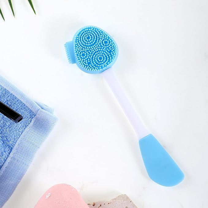 Blue Face Scrubber, Silicone Face Mask Brush Manual Facial Cleansing Brush Faces Exfoliator Scrubber Exfoliating Lip Brushes Facial Skin Care Tool for Makeup Residues Removal Blackheads Whiteheads