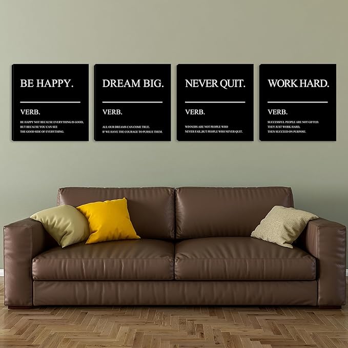 Motivational Canvas Framed Wall Art - Inspirational Office Decor Quotes Poster Picture Artwork Painting Prints for Bedroom Living Room Home Decorations 20"x20"x4pcs
