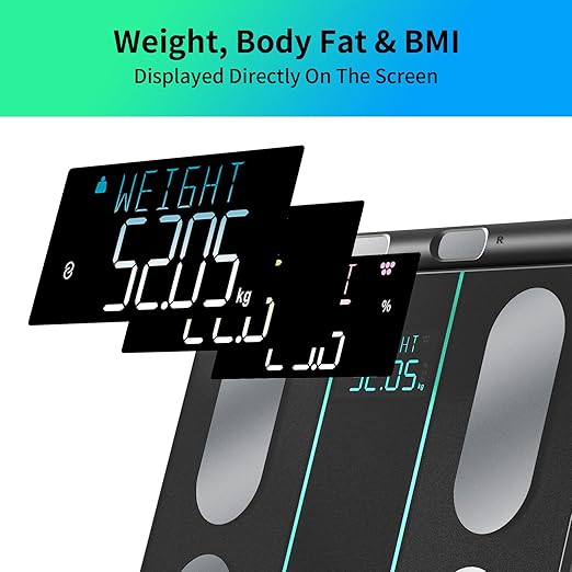 Smart Body Composition Scale – 8‑Electrode Dual‑Frequency BIA · 21 Body Metrics · 400 lb· App Sync (Fitdays, Apple Health,Google Fit) · Auto Recognition · 5 mm Tempered‑Glass Stable Platform