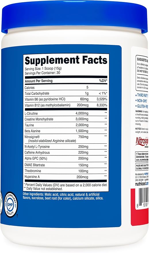 Nutricost Pre-C Pre-Workout Complex with Creatine (Fruit Punch | 30 Servings) Powder - Boost Fintess Routines, 453g