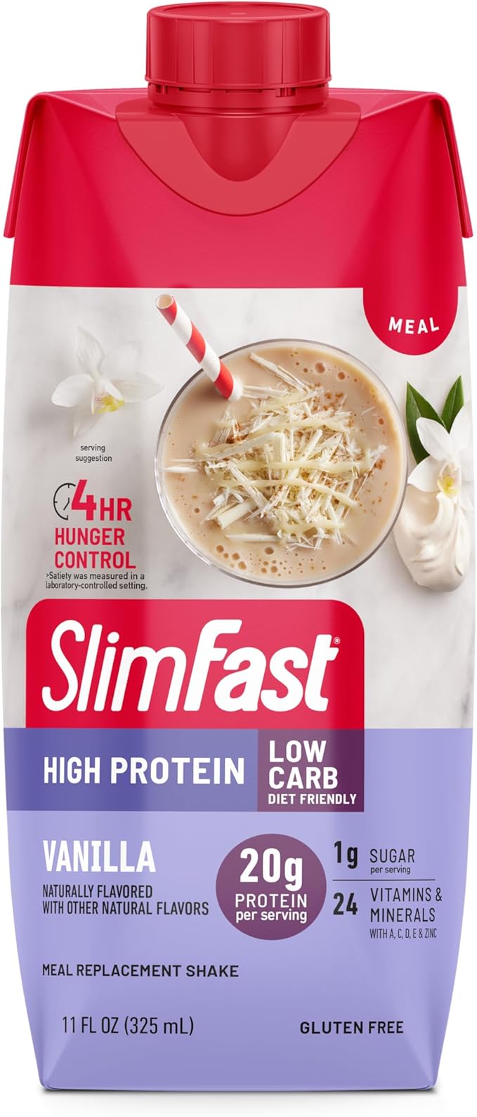 SlimFast Protein Shake, Vanilla- 20g Protein, Meal Replacement Shake Ready to Drink, High Protein with Low Carb and Low Sugar, 24 Vitamins and Minerals, 12 Count (Pack of 1) (Packaging May Vary)