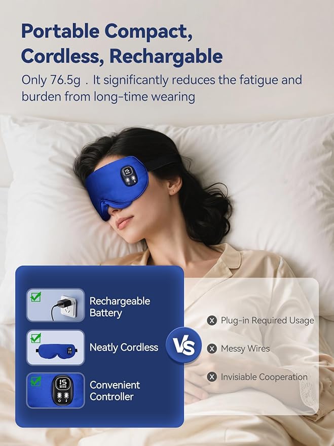 Heated Eye Mask for Dry Eyes, Silk Sleep Mask with 4 Heat & Timer Settings, Cordless USB Rechargeable Eye Warmer for Women Men, Light Blocking for Migraine, Travel, Gift